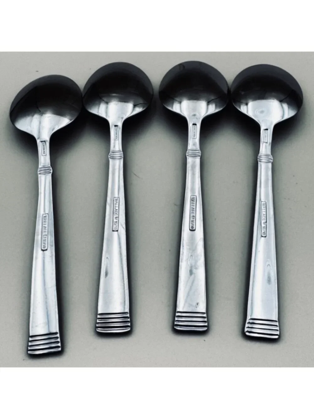 4 Wallace Stainless NAPOLI FROST Oval Soup Spoons 18/10 Flatware Set